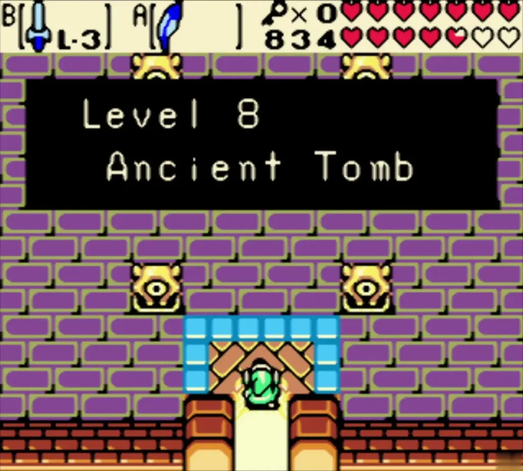 The Level 8 Ancient Tomb title card above the tomb doorway The Level 8 Ancient Tomb title card above the tomb doorway