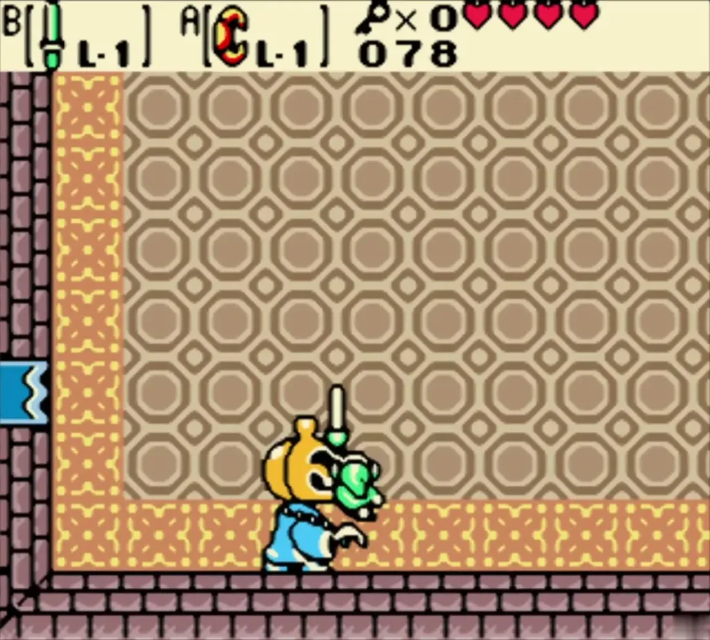 Link slashing Pumpkin Head with his sword in the Spirits Grave boss room Link slashing Pumpkin Head with his sword in the Spirits Grave boss room