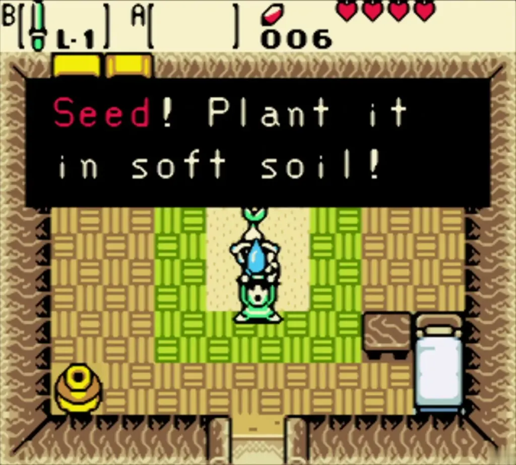 The Gasha Seed item message behind the Lynna Village outhouse The Gasha Seed item message behind the Lynna Village outhouse
