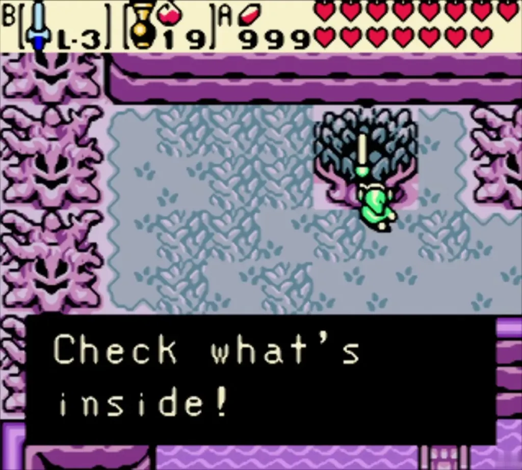 Link digging up the Gasha Nut in the lilac grove with the Check what is inside box Link digging up the Gasha Nut in the lilac grove with the Check what is inside box