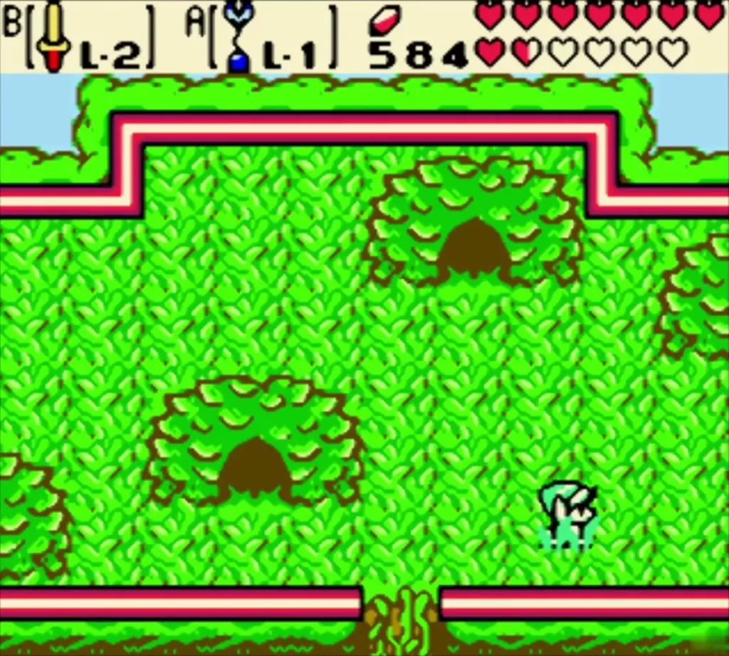 Link standing on the leafy treetop platform of the Maku Tree Link standing on the leafy treetop platform of the Maku Tree