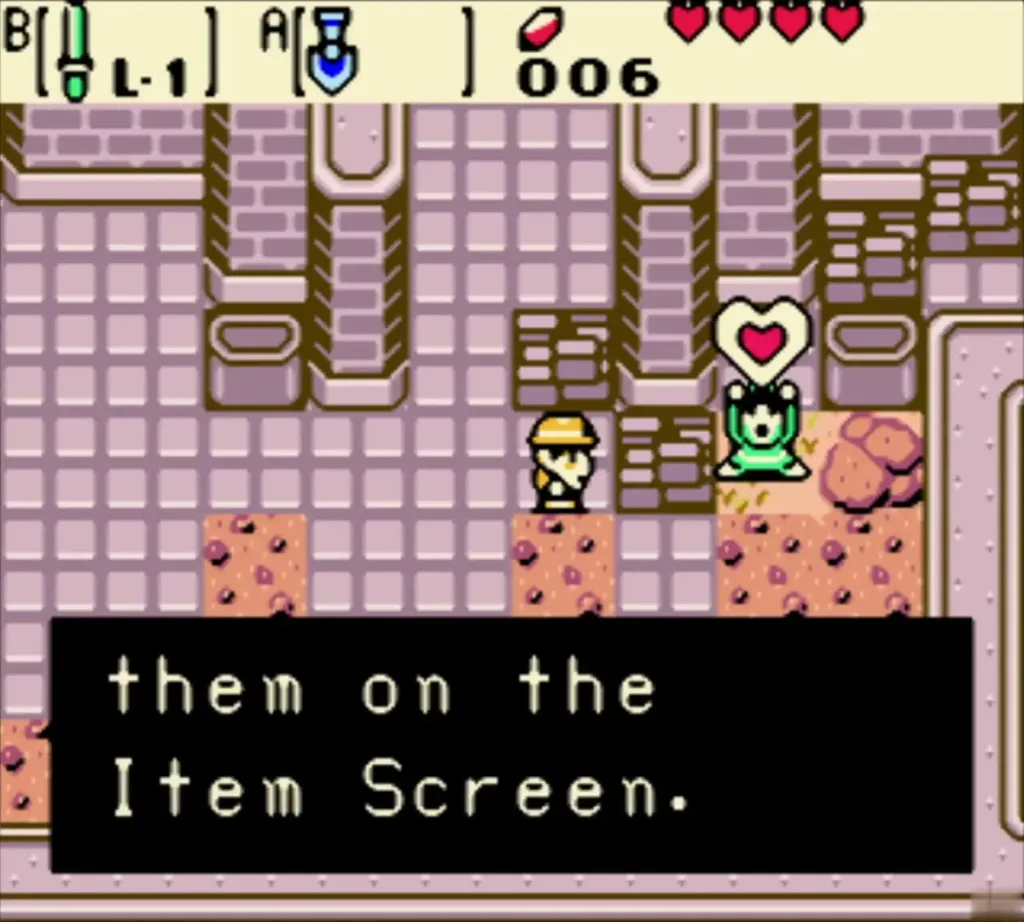 Link holding a heart over his head with the full Piece of Heart message box