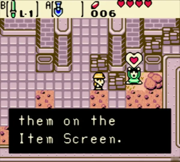 Link holding a heart over his head with the full Piece of Heart message box