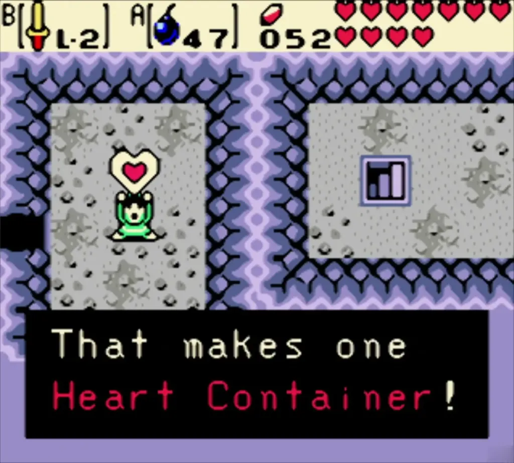 Link holding a heart over his head with the message That makes one Heart Container