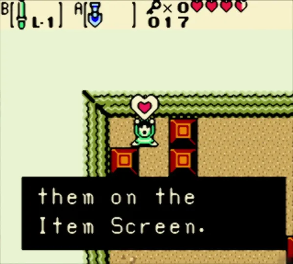 Link holding a heart over his head in the Maku Path with the full item message
