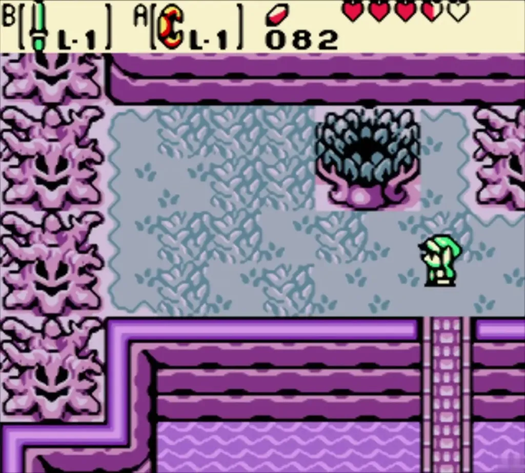 Link walking across the Yoll Graveyard island toward the stone block and alcove