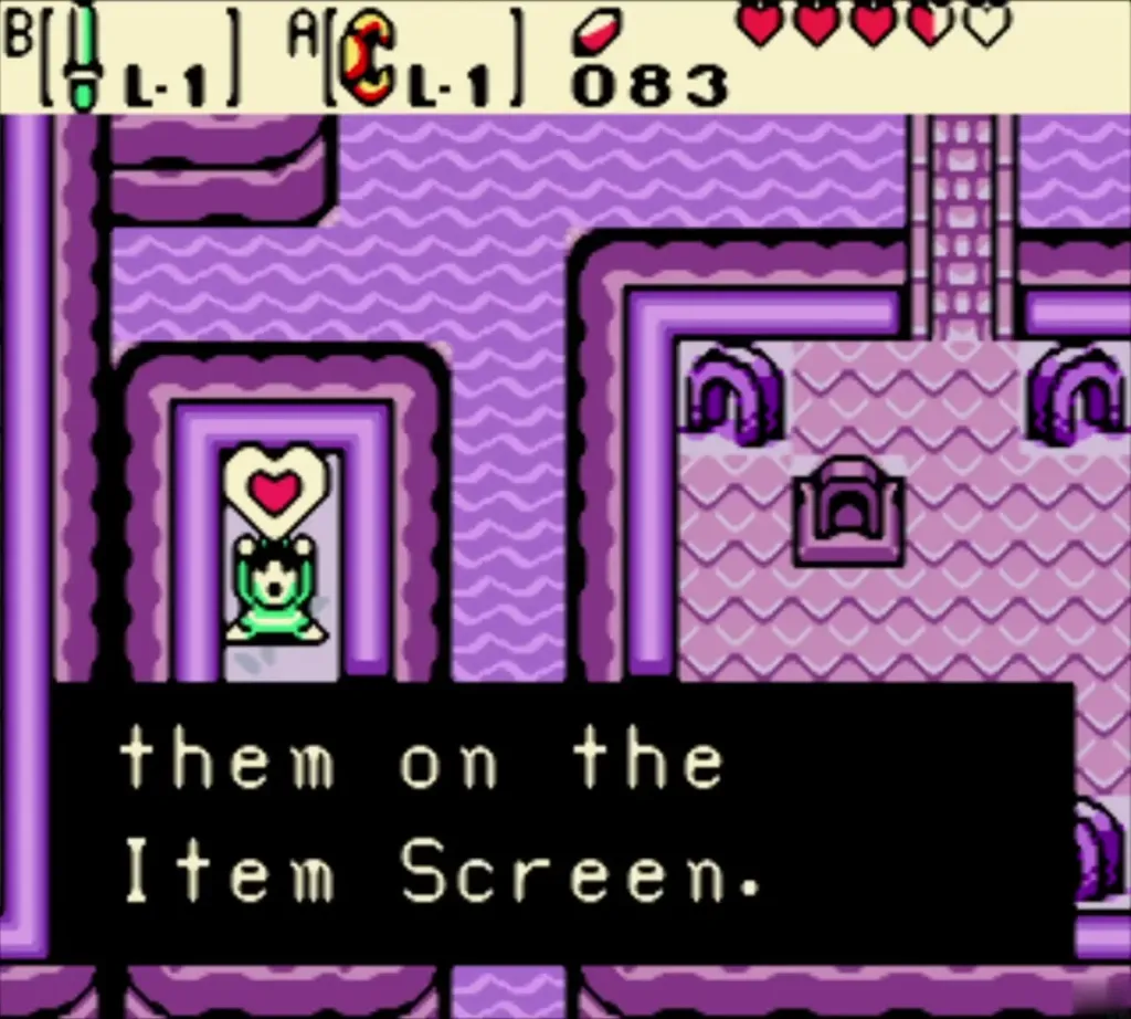 Link holding a heart over his head with the full Piece of Heart message box