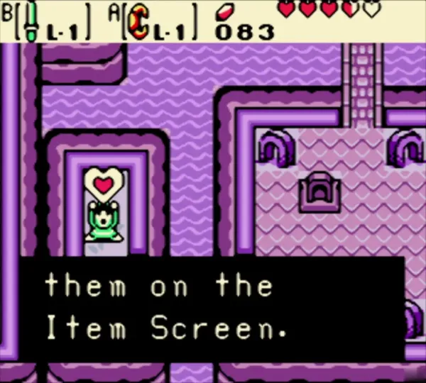 Link holding a heart over his head with the full Piece of Heart message box