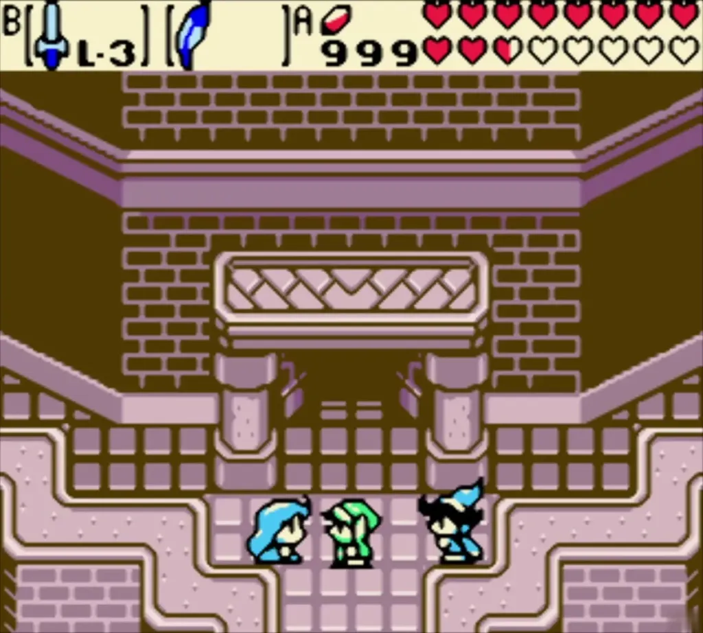 Link with Ralph and Nayru at the top of Ambi's tower after Veran is defeated Link with Ralph and Nayru at the top of Ambi's tower after Veran is defeated