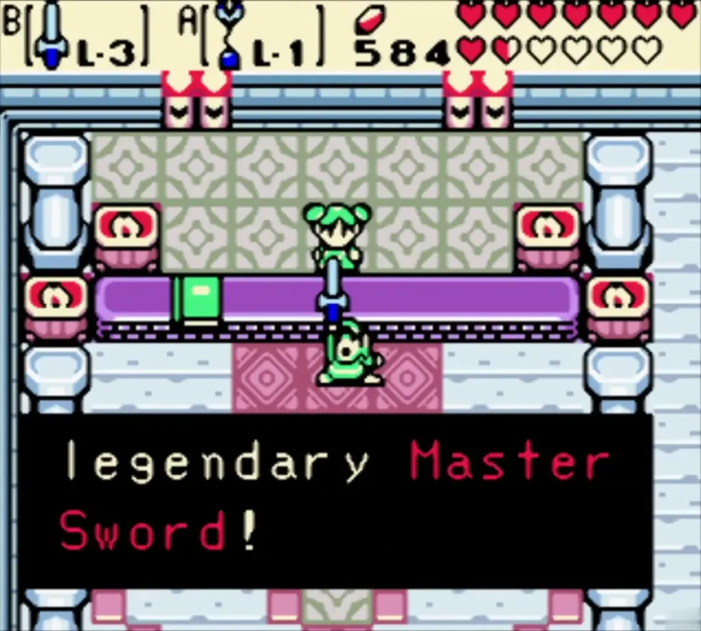 Link raises the Master Sword overhead after the Hall of Secrets gift with the box complete Link raises the Master Sword overhead after the Hall of Secrets gift with the box complete
