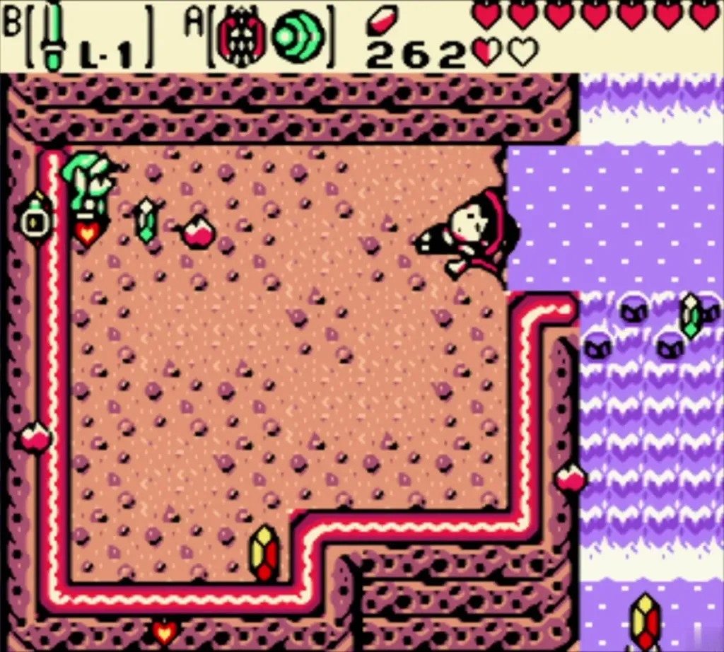 Maple flying across the orange highland field where hearts and rupees lie scattered Maple flying across the orange highland field where hearts and rupees lie scattered