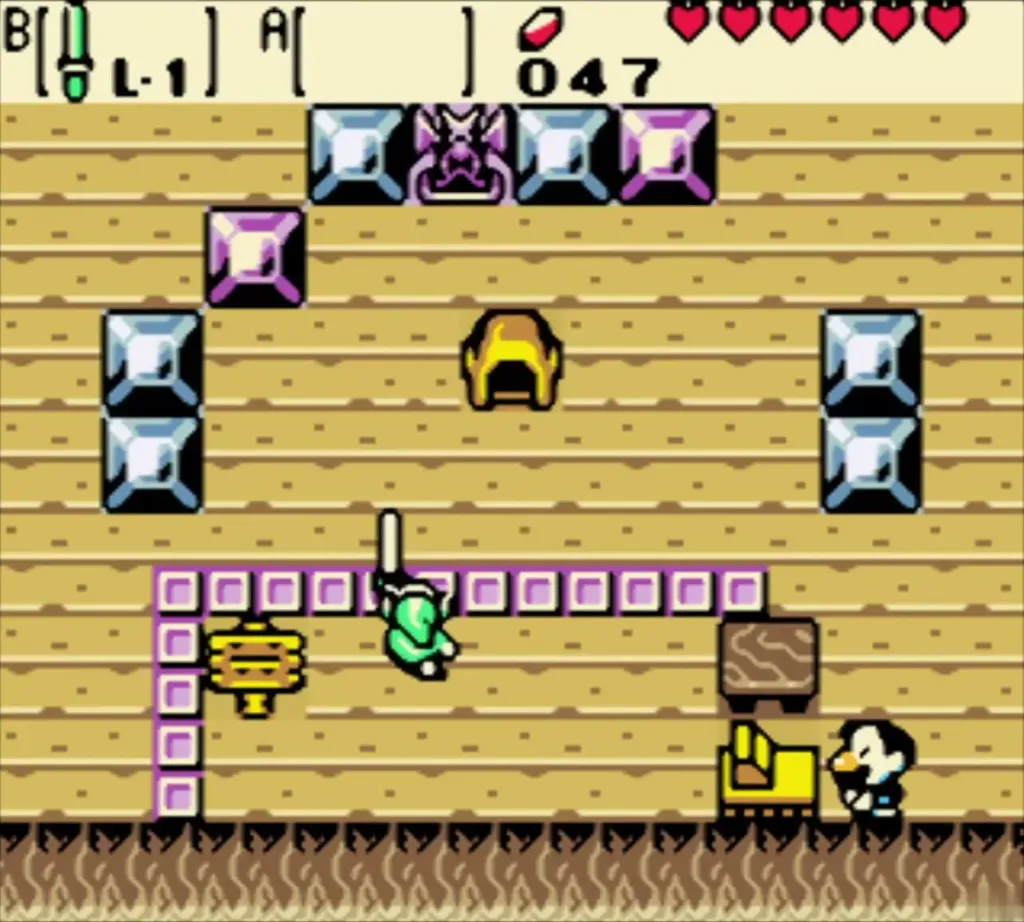 Link batting the coloured balls back at the targets Link batting the coloured balls back at the targets