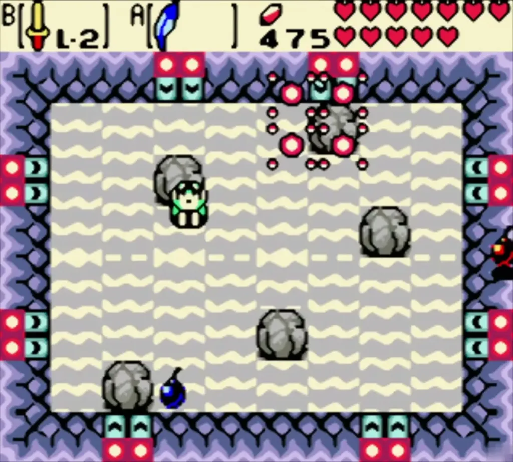 Bombs dropping around Link in the Big Bang game room Bombs dropping around Link in the Big Bang game room
