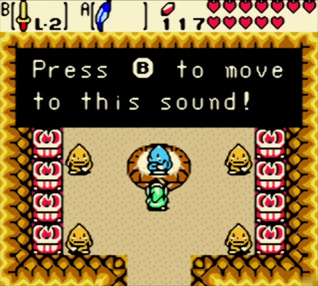 Goron Dance hall with the Gorons, the prompt Press B to move to this sound on screen Goron Dance hall with the Gorons, the prompt Press B to move to this sound on screen