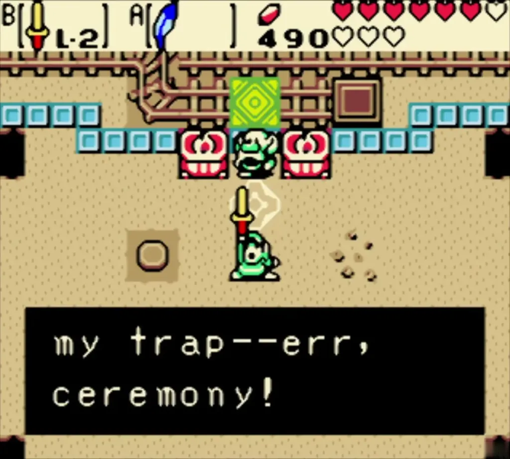Link holding up the repaired Noble Sword as Patch ends the ceremony Link holding up the repaired Noble Sword as Patch ends the ceremony
