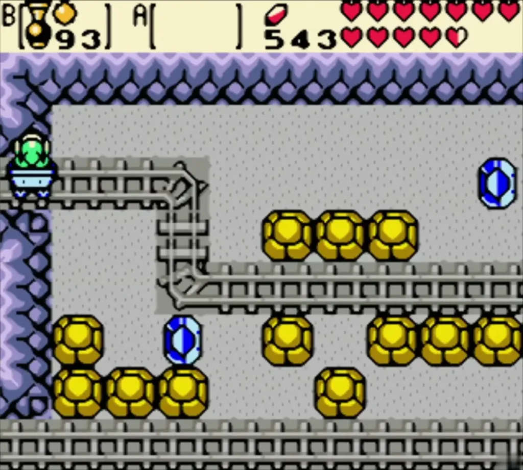 Link riding a Target Cart along the rails among the blue targets Link riding a Target Cart along the rails among the blue targets