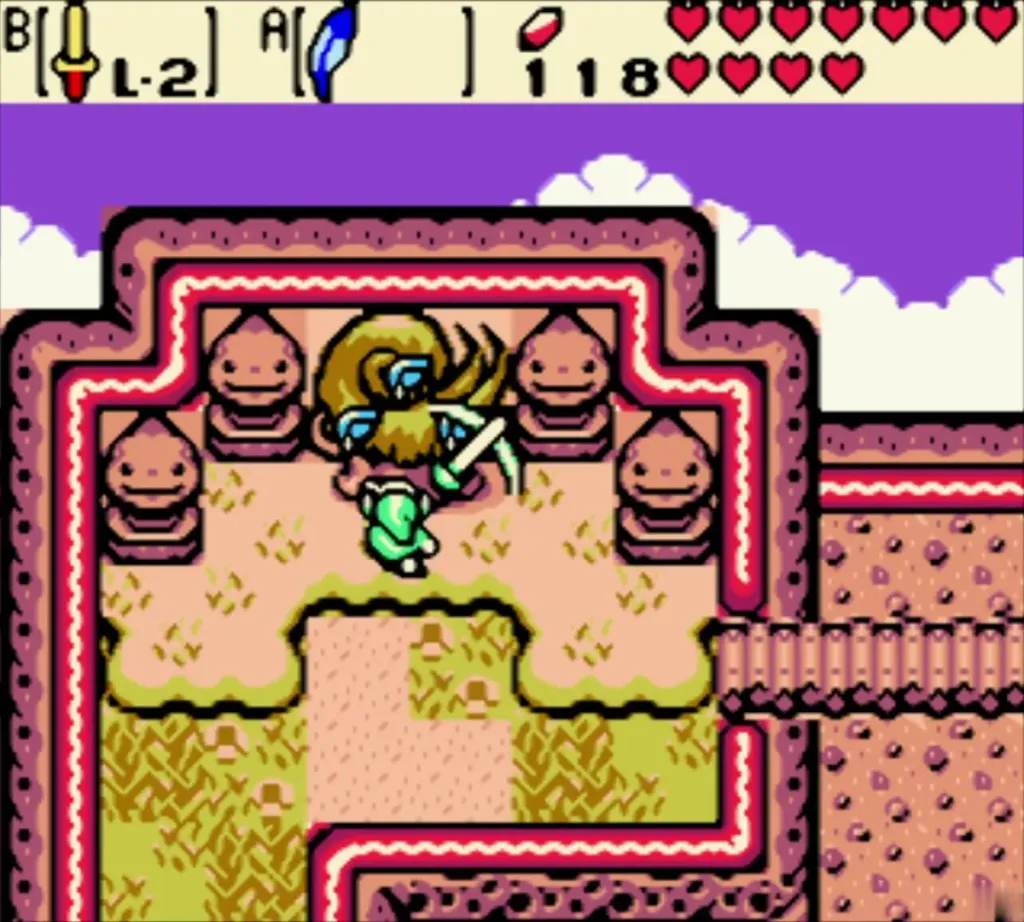 Link cuts a bush beside the golden Pegasus Tree on Rolling Ridge Link cuts a bush beside the golden Pegasus Tree on Rolling Ridge