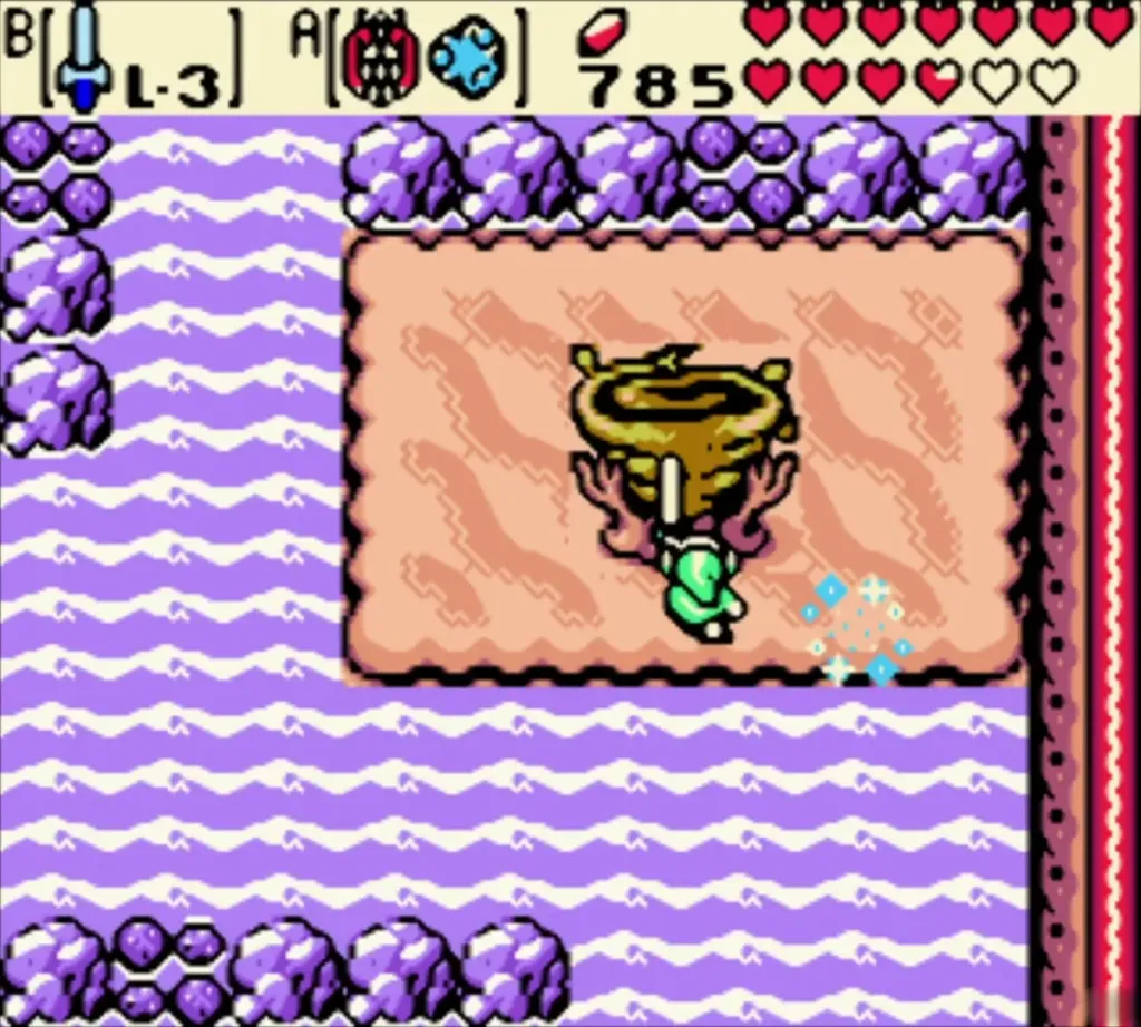 Link beside the golden pedestal on the islet as the pillar stands Link beside the golden pedestal on the islet as the pillar stands