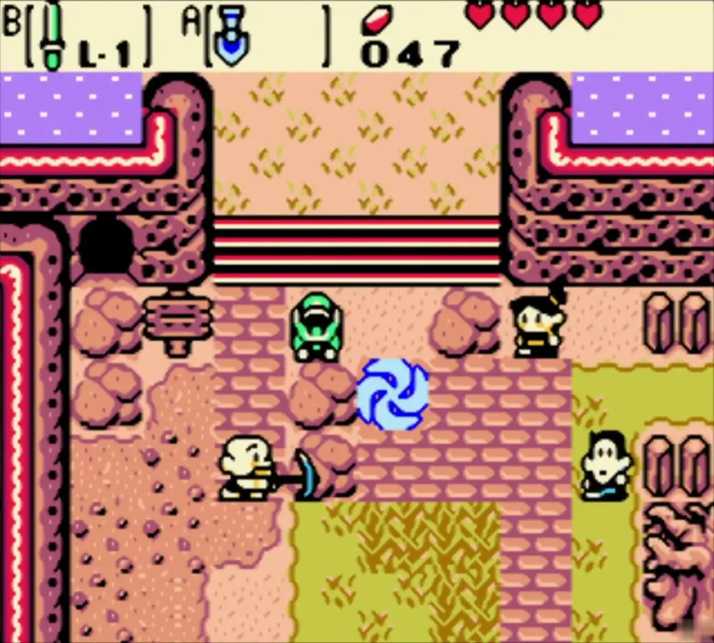 Blue swirl portal open on the pink path of Lynna Village in the past Blue swirl portal open on the pink path of Lynna Village in the past