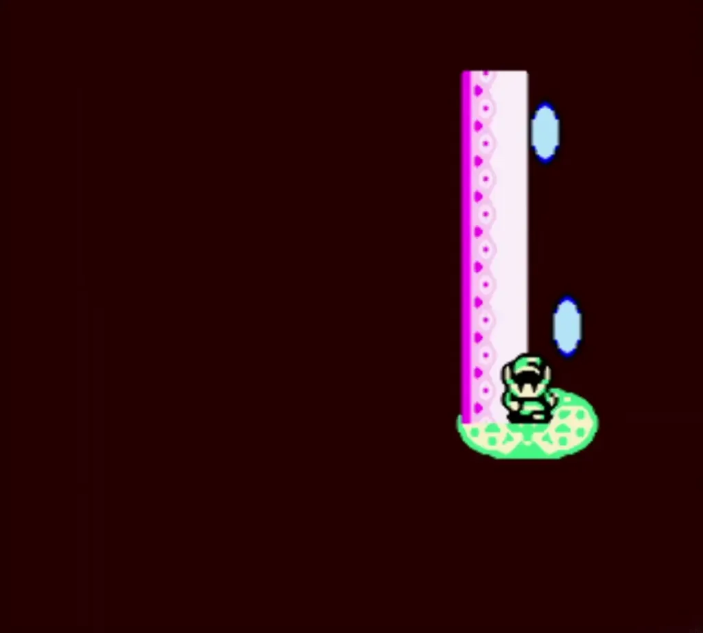 Link on the glowing pad as a pillar of light rises during the warp Link on the glowing pad as a pillar of light rises during the warp
