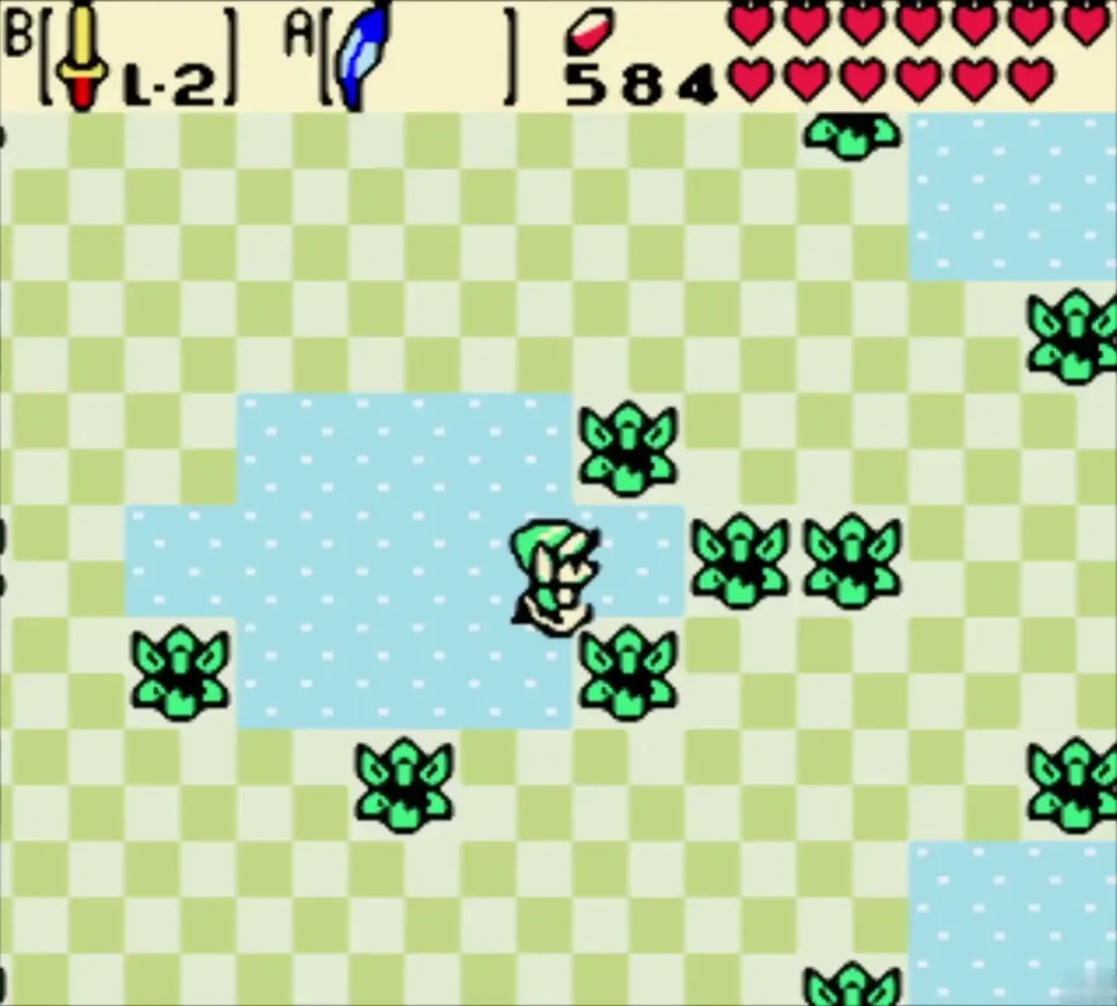 Fairies hovering around Link over the light blue floor patches in the palace Fairies hovering around Link over the light blue floor patches in the palace