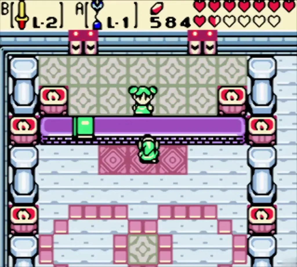 Link at Farore's counter with the sword icon view at L-2 Link at Farore's counter with the sword icon view at L-2