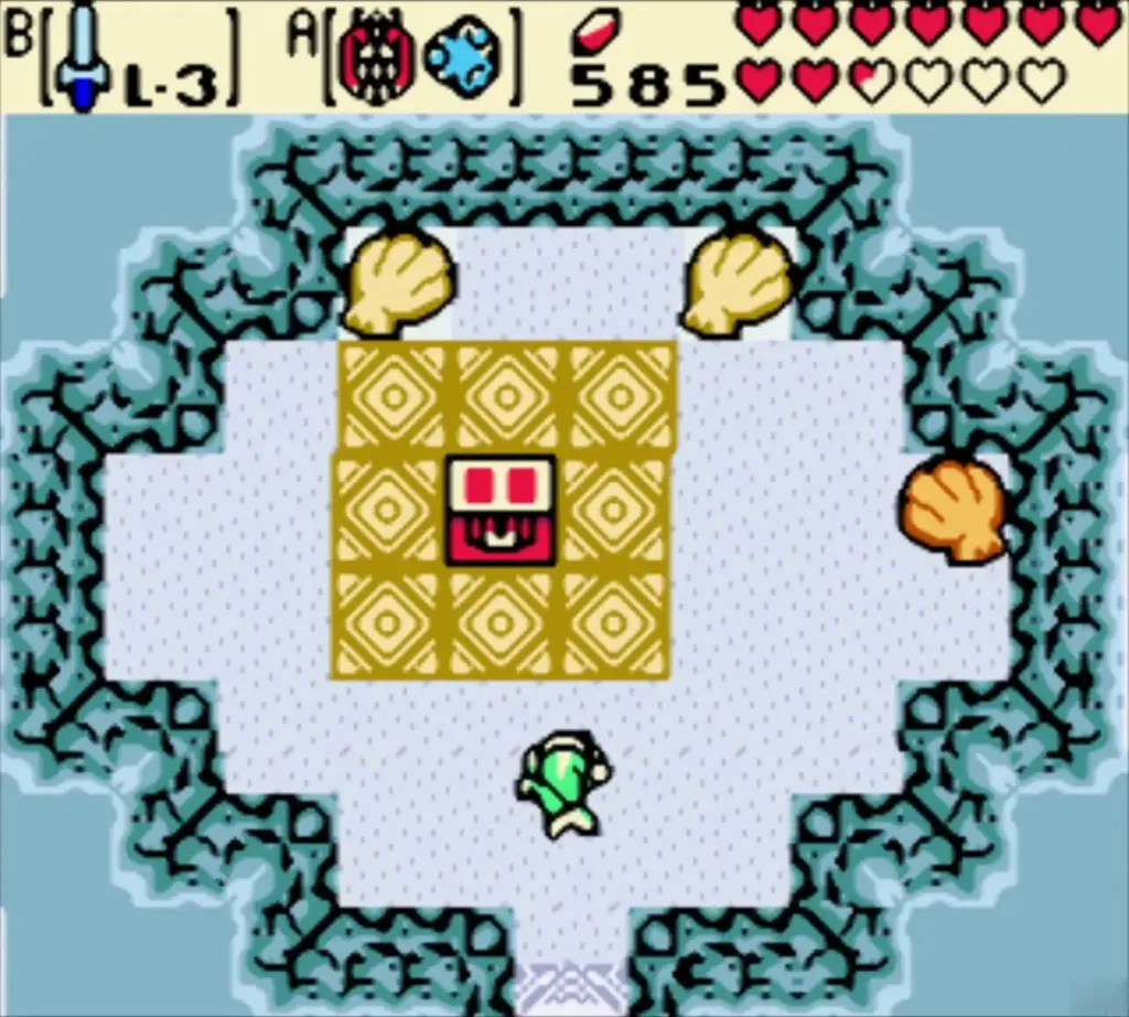 Link entering the cave with golden tiles, shells and the chest Link entering the cave with golden tiles, shells and the chest
