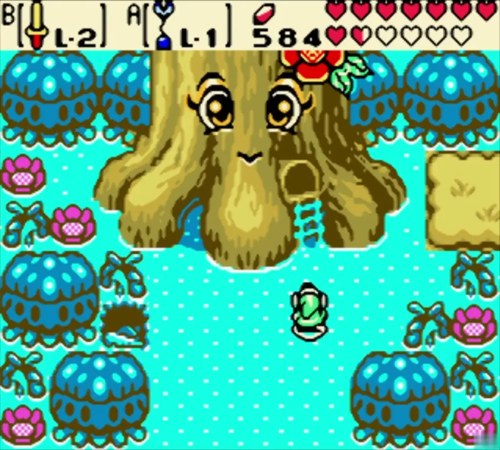 Maku Tree's face above Link in the chamber after the clue Maku Tree's face above Link in the chamber after the clue