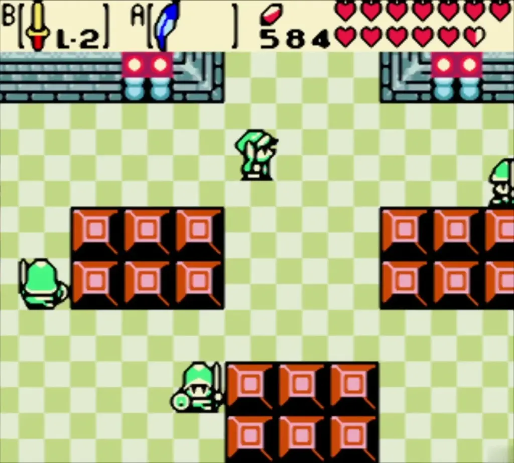 Link crossing a block room with soldiers closing in Link crossing a block room with soldiers closing in