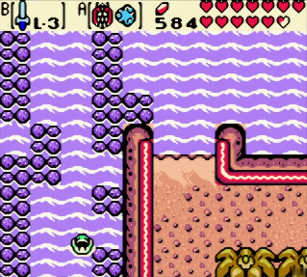 Link swimming beside the pink cliffs of Crescent Island Link swimming beside the pink cliffs of Crescent Island