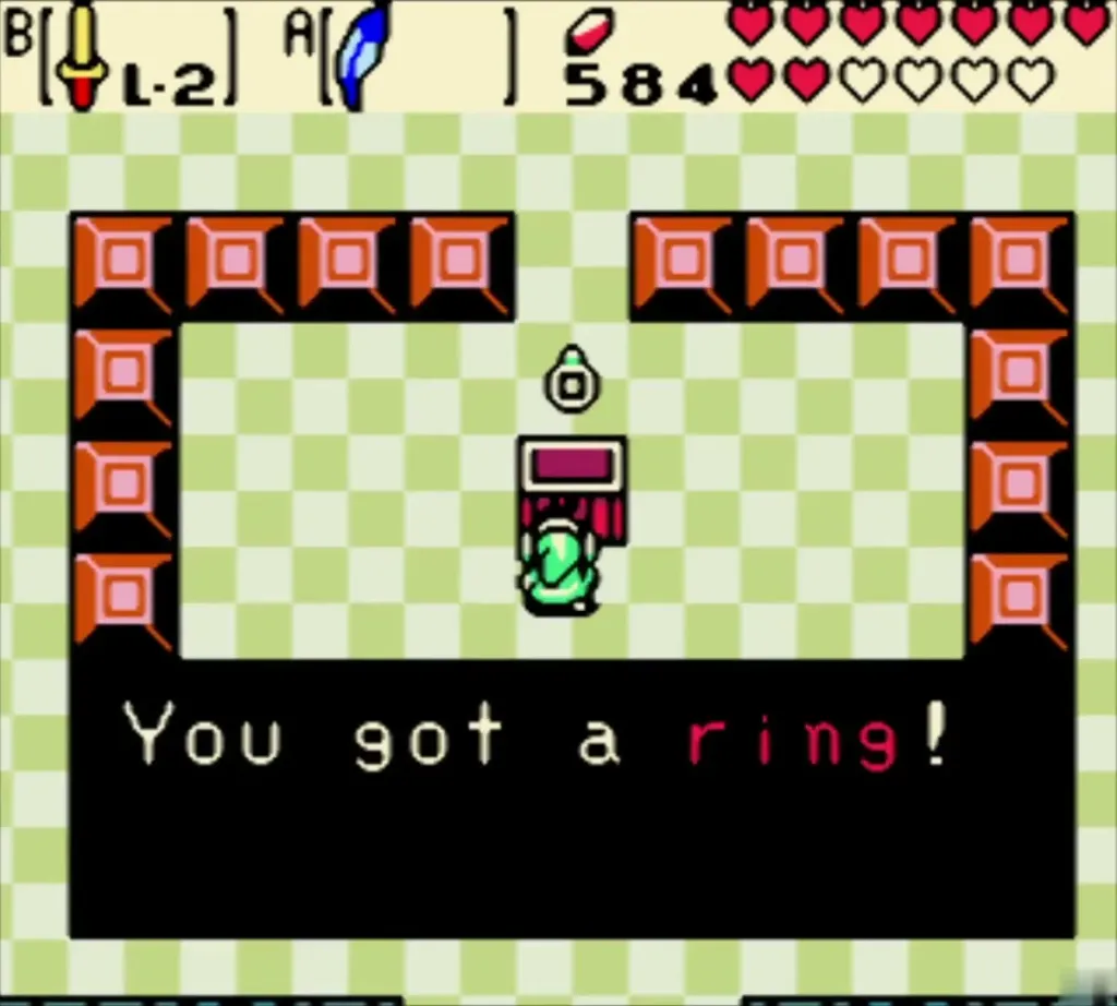 Link holding up a ring over the chest with the You got a ring box Link holding up a ring over the chest with the You got a ring box
