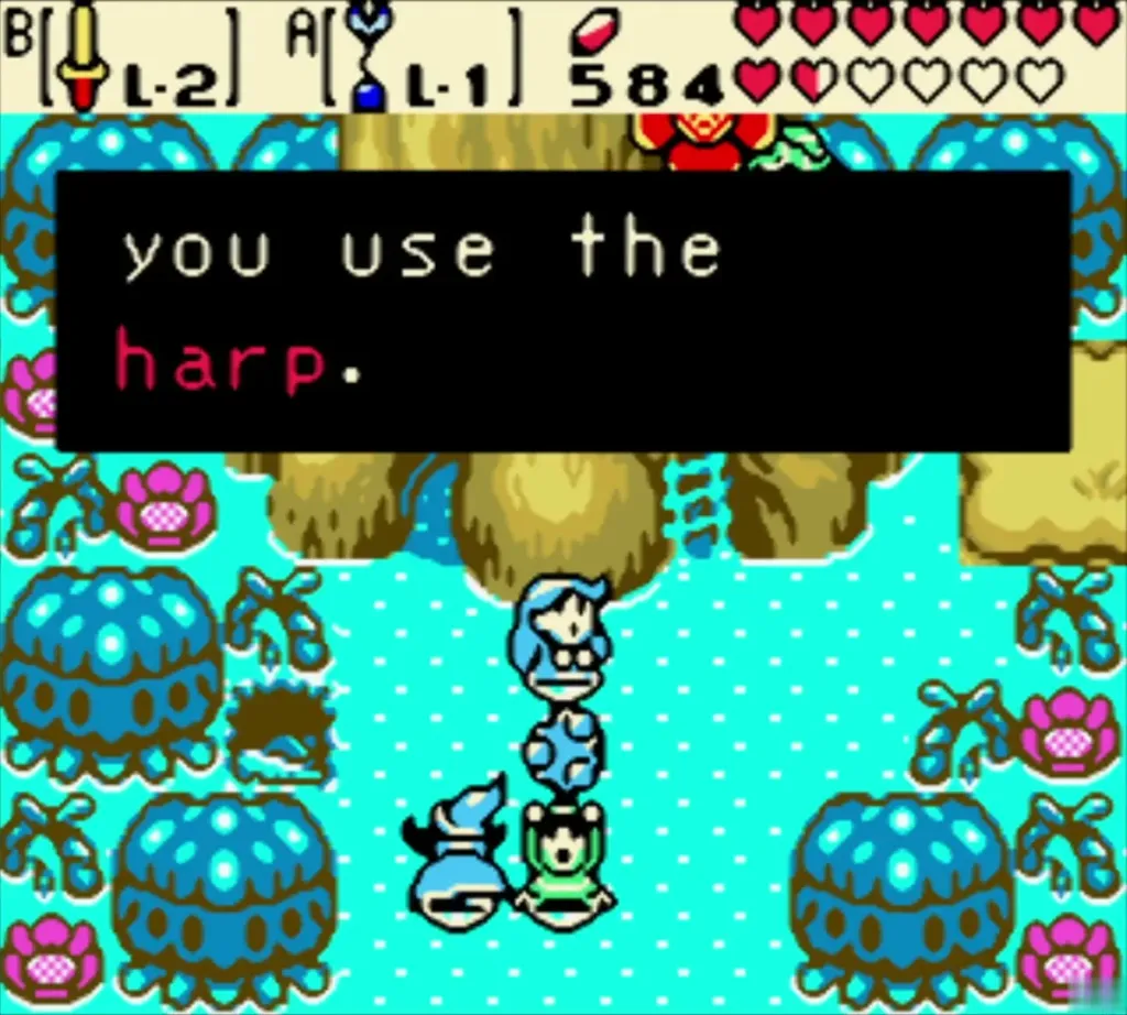 Nayru explaining the tune is used with the harp, Link view holding the song Nayru explaining the tune is used with the harp, Link view holding the song
