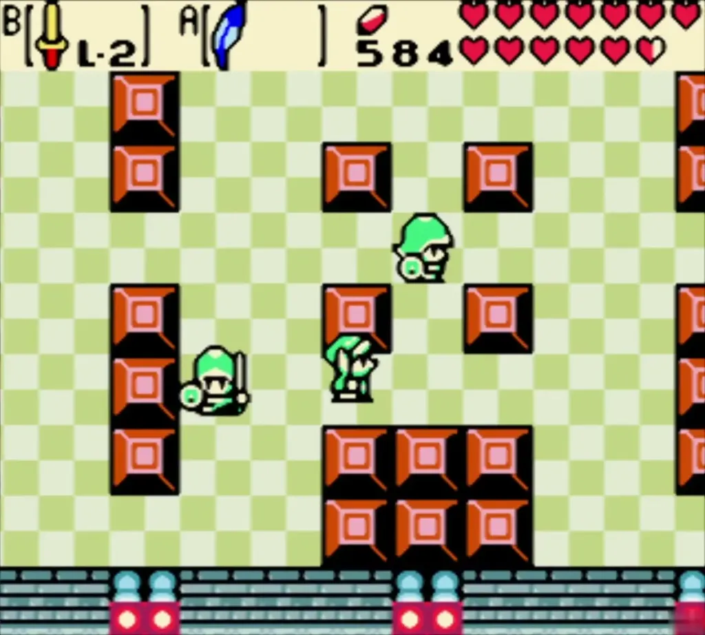 Link pushing through blocks with soldiers on both sides Link pushing through blocks with soldiers on both sides