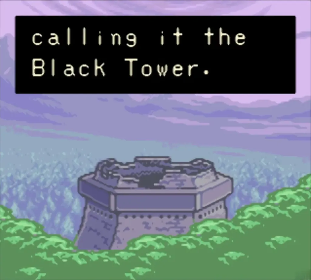 The Black Tower under construction on a hill
