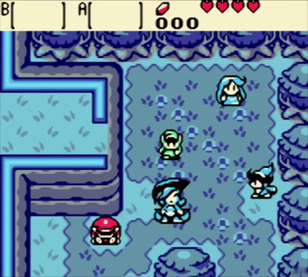 The forest turned dark blue as a witch-hatted Veran appears near Nayru