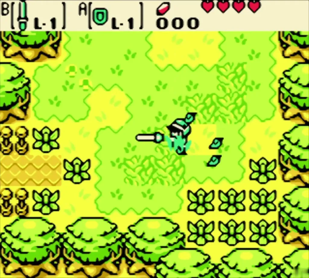 Link slashing grass with his sword on the way out of the Forest of Time