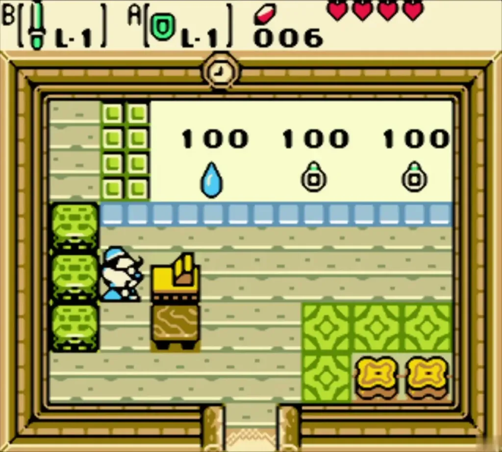 The shop counter with the shopkeeper and three 100-rupee prices