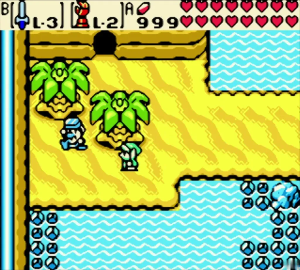 Link standing beside the diver on the palm coast of Labrynna Link standing beside the diver on the palm coast of Labrynna
