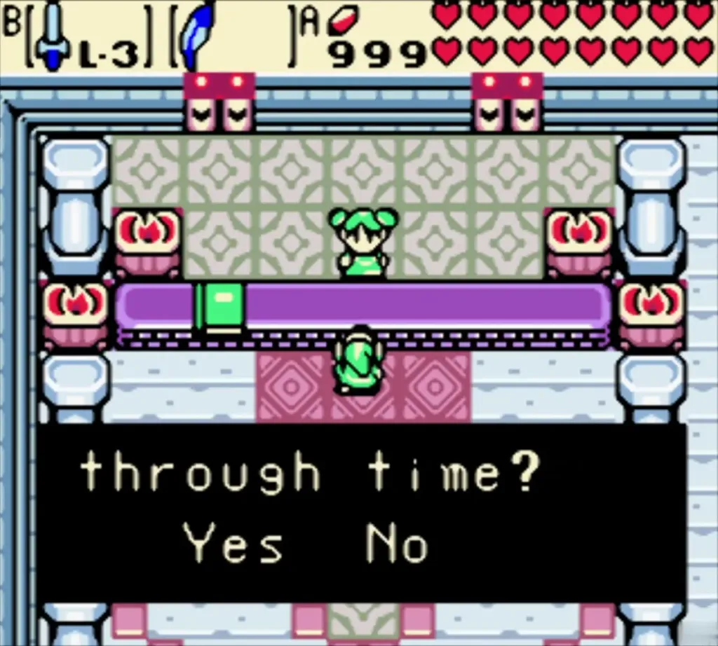 Oracle of Secrets asking Link whether to enter the secret through time Oracle of Secrets asking Link whether to enter the secret through time