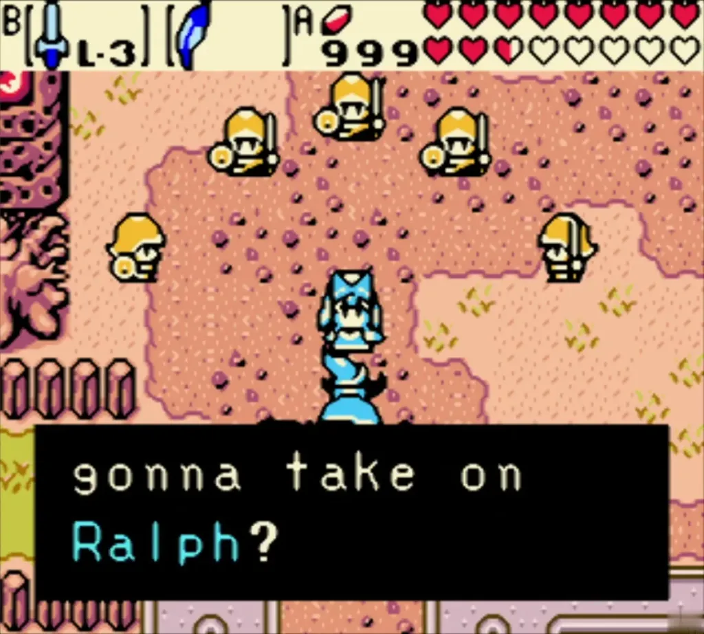 Ralph speaking to Link on the overworld outside the tower, with the Ralph name in the box Ralph speaking to Link on the overworld outside the tower, with the Ralph name in the box