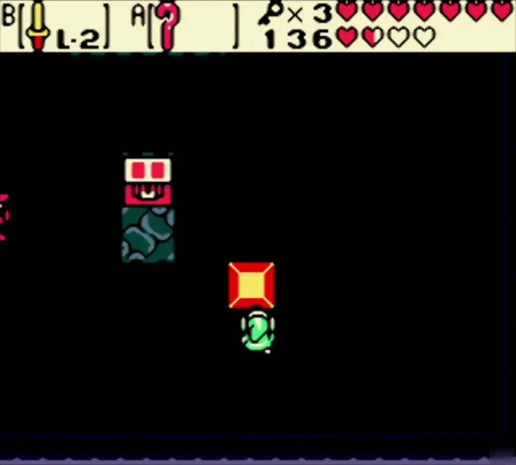 Link pushing a Cane block ahead of him in the dark room Link pushing a Cane block ahead of him in the dark room