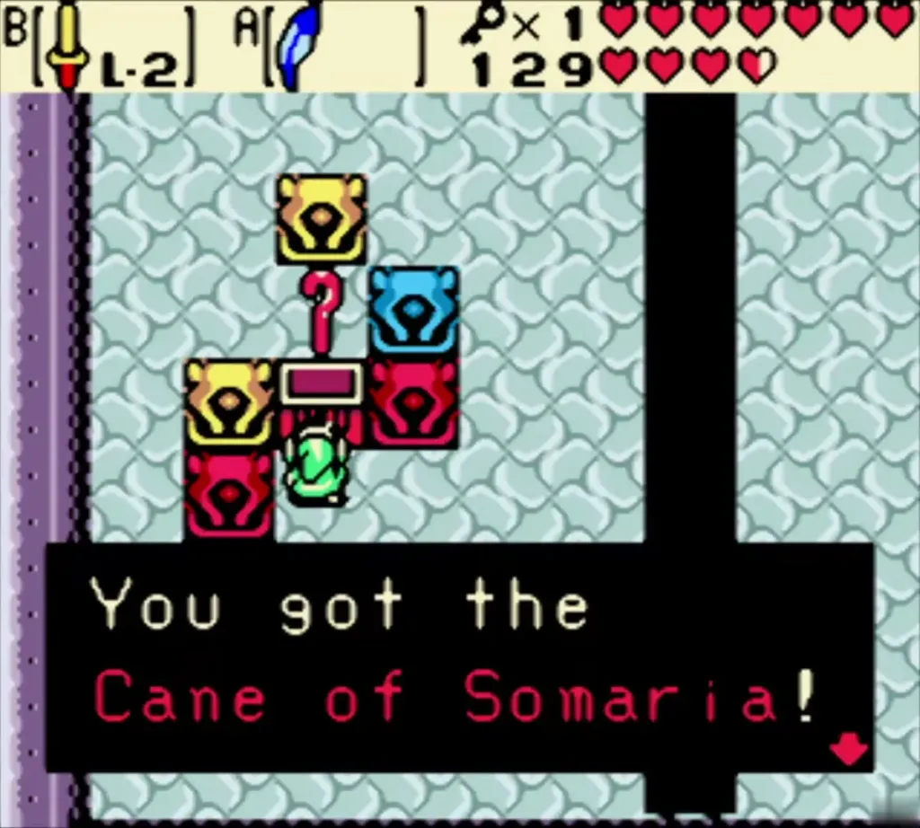 Link holding up the Cane of Somaria with the full message Link holding up the Cane of Somaria with the full message