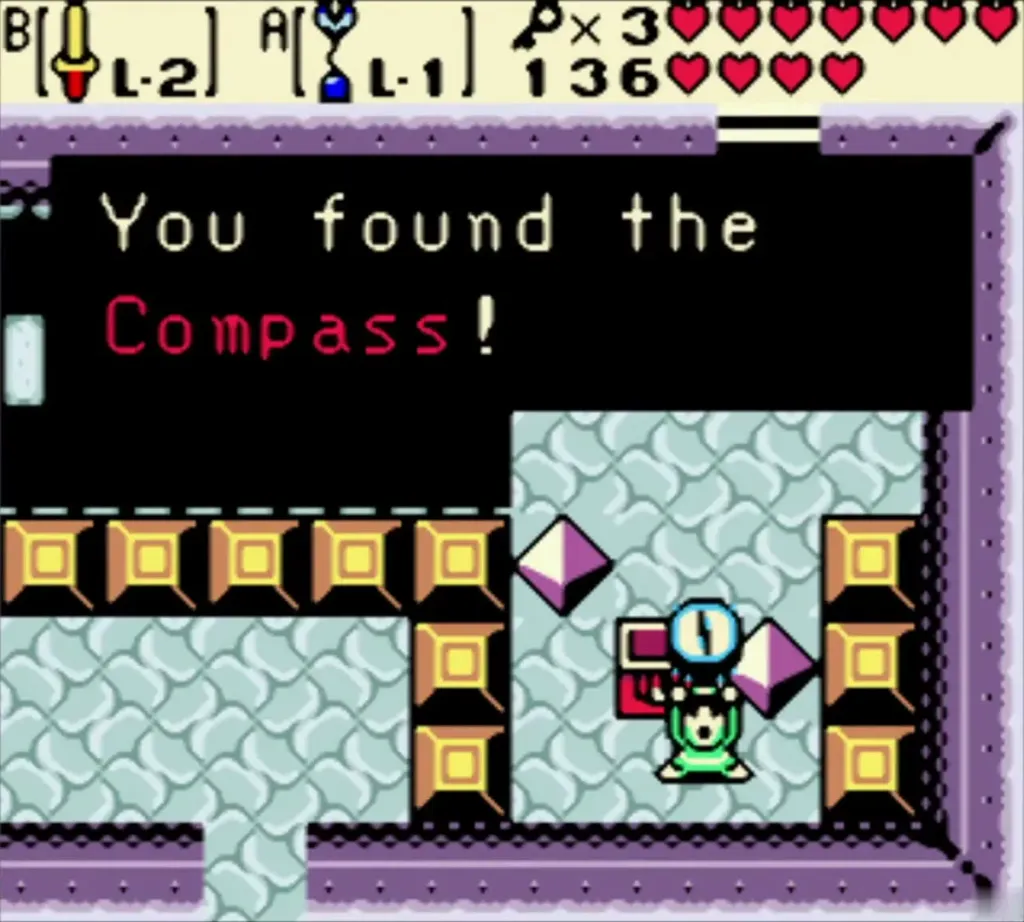 Link holding up the Compass with the full message Link holding up the Compass with the full message