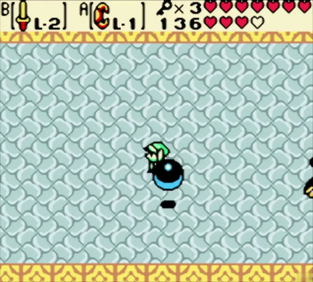Link throwing the ball across the arena toward Smasher Link throwing the ball across the arena toward Smasher