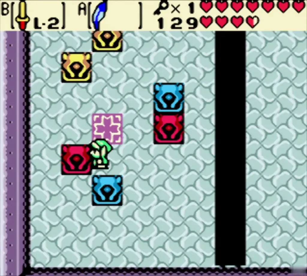 Statues rearranged around Link and the floor button Statues rearranged around Link and the floor button