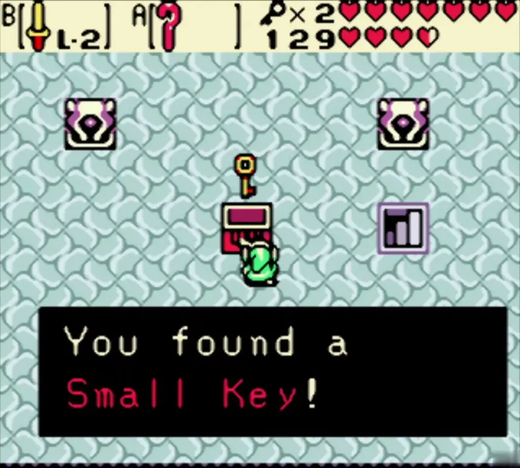 Link holding up the third Small Key with the full message Link holding up the third Small Key with the full message
