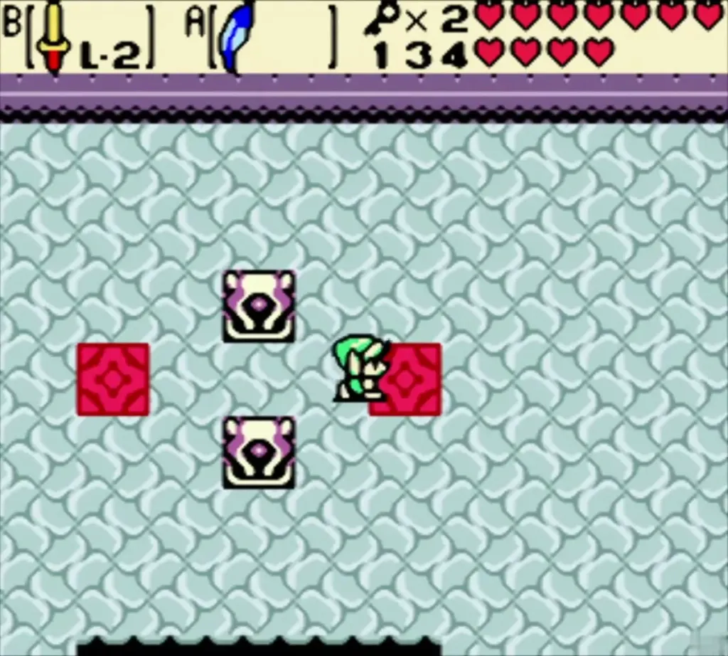 Two statues and two red tiles in the last room Two statues and two red tiles in the last room