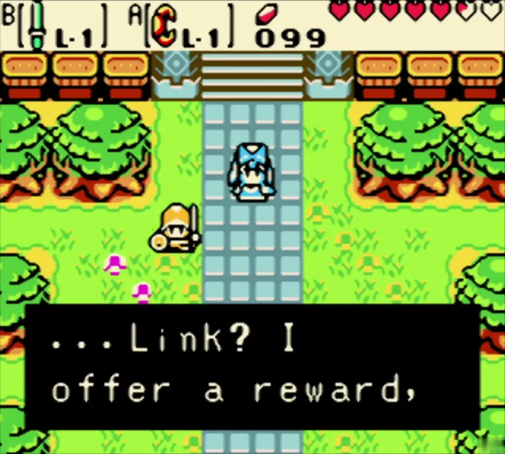 Queen Ambi telling Link she offers a reward after taking the seeds Queen Ambi telling Link she offers a reward after taking the seeds