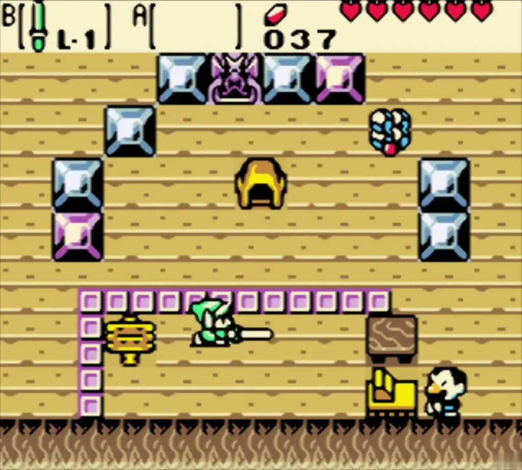Link batting a ball while a fairy flits among the targets Link batting a ball while a fairy flits among the targets