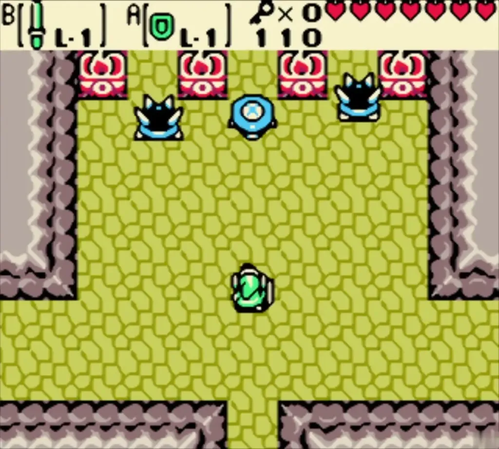 Link entering a room with a row of jars and two Spiked Beetles Link entering a room with a row of jars and two Spiked Beetles